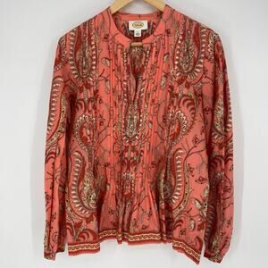 Talbots Blouse Women’s Large Floral Paisley Pin Tuck Pleats Classic‎ Business